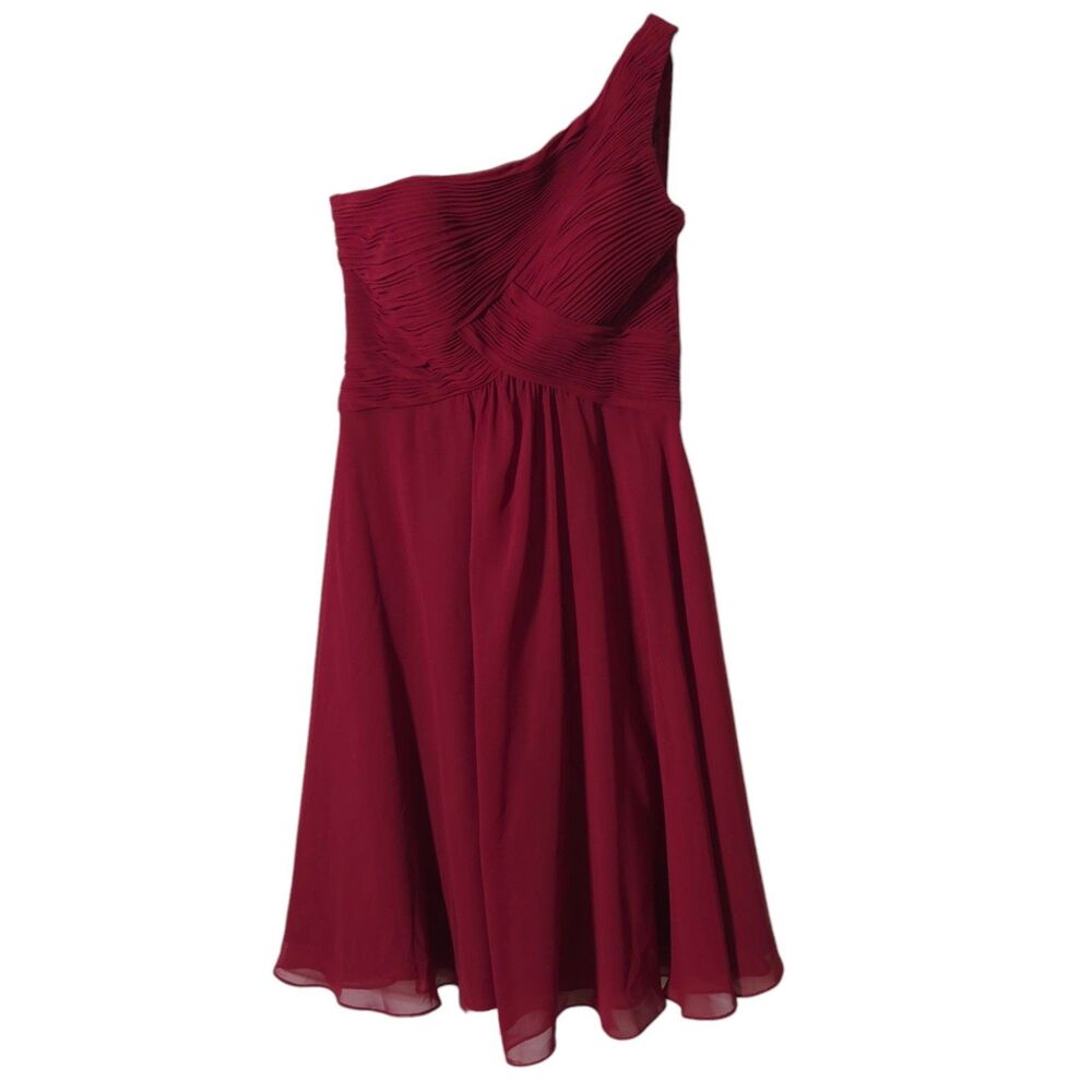 Mori Lee By Madeline Gardner Chiffon Dress Size 6 Burgundy Red One Shoulder